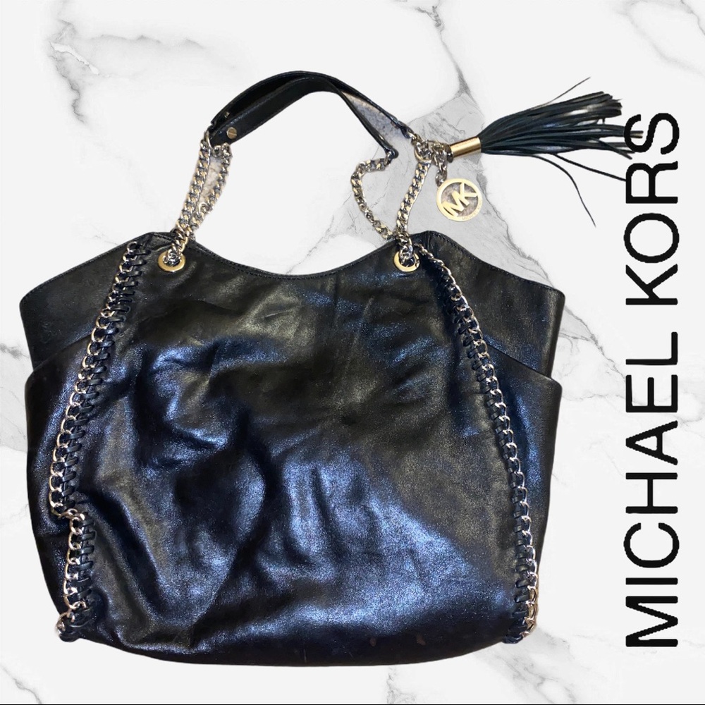 Michael Kors Black Leather and Chain Hobo Bag